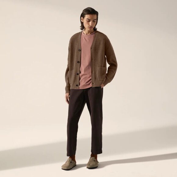 Italic Wool Cashmere Ribbed V-Neck Cardigan – Men's Size Small (Pecan) - Picture 16 of 16